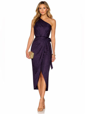 Ted Baker One Shoulder Satin Dress Purple Draped Midi Elegant Occasion